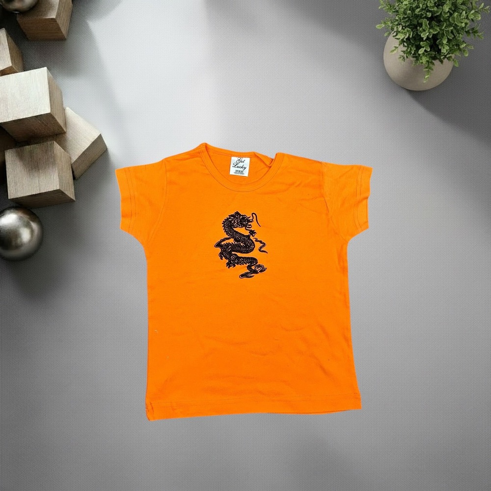 Vintage Get Lucky Orange Dragon Graphic Baby Tee Y2K Streetwear Medium